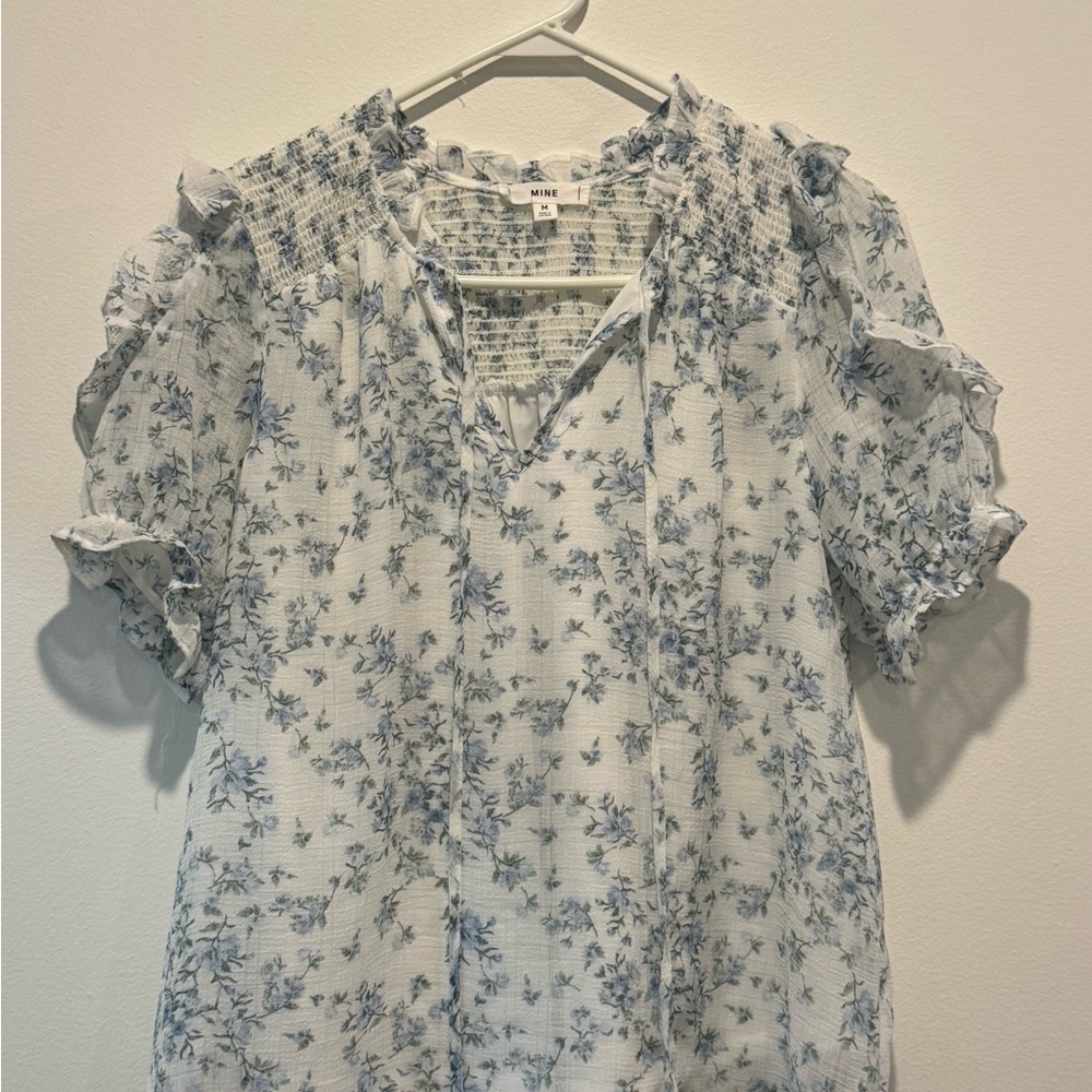 Mine Cream Puff Sleeve Blouse with Ruffled Smocked Details
